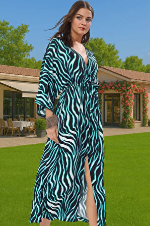 Rahat Viskoz Maxi Elbise Tek Kol Zebra Desenli Yazlık Profesyonel Görünüm Günlük Kullanım İçin