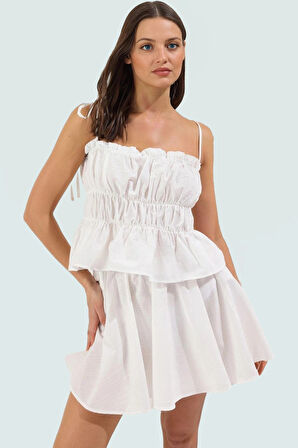 Şık Plaj Takımı Pamuk Mini Bluz Etek Fitted Kalıp Yazlık Uzun Ömürlü Rahat Ve