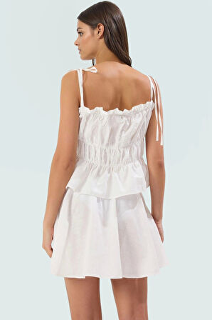 Şık Plaj Takımı Pamuk Mini Bluz Etek Fitted Kalıp Yazlık Uzun Ömürlü Rahat Ve