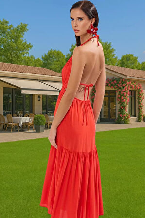 Yazlık Plaj Elbisesi Batik Desenli A Line Maxi 100% Viskoz Kumaş Şık Görünüm Trend Tasarım