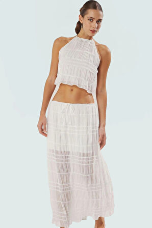 Plaj için İnce Askılı Uzun Şifon Etek Bluz Takım Konforlu Kesim Rahat Ve Şık Zarifane Tasarım