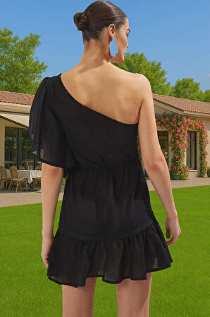 Kadın Pamuk Vual Mini Elbise Tek Omuzlu Yazlık Uzun Ömürlü Özenle Seçilmiş Seçkin Malzeme