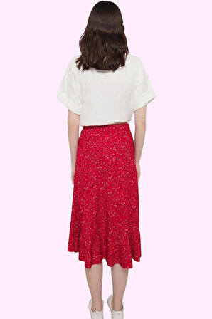 Kadın Skater Kalıp Midi Etek Renk Çiçek Desenli Yazlık Model Günlük Kullanım Modern Tasarım