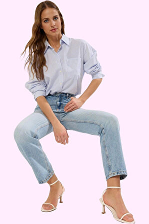 Kadın Denim Straight Jean Pantolon Regular Boy Pamuk Nefes Alabilir Yaz Aylarının Vazgeçilmezi