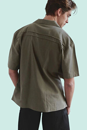 Erkek Basic Siluet Gömlek Apaş Yaka Keten Karışımlı Dokuma Kumaş Yazlık Yaz Aylarının Vazgeçilmezi