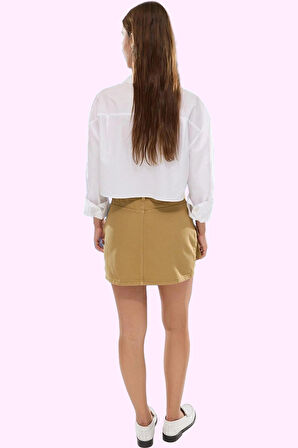 Kadın Pamuklu Denim Mini Etek; Yüksek Bel A line Kargo Cep Detaylı Günlük Kullanım Hafta Sonu