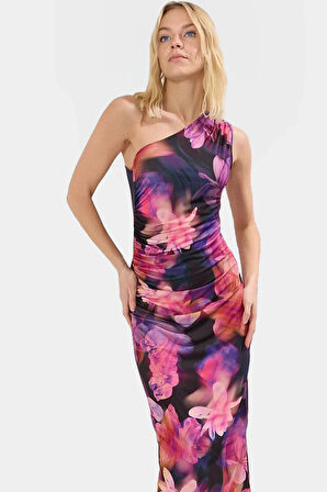 Örme Kumaşlı Tek Omuzlu Midi Elbise Bodycon Kesim Rahat ve Şık Kullanım Uzun Ömürlü