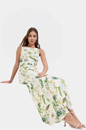 Maxi Elbise Çiçek Baskı Bodycon Kalıp Örme Kumaş Yazlık Uzun Ömürlü Özenle Seçilmiş