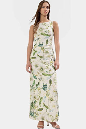 Maxi Elbise Çiçek Baskı Bodycon Kalıp Örme Kumaş Yazlık Uzun Ömürlü Özenle Seçilmiş