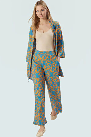 Şık Leopar Desenli Kimono Takım Nefes Alan Polyester Kumaş Görünüm Profesyonel