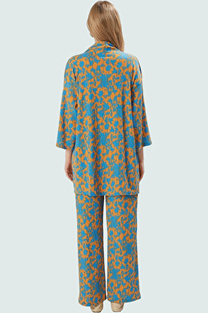 Şık Leopar Desenli Kimono Takım Nefes Alan Polyester Kumaş Görünüm Profesyonel