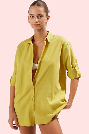 Kadın Yazlık Pamuk Gömlek Cool & Comfort Uzun Kollu Yaka Rahat Günlük Kullanım Özel Günler