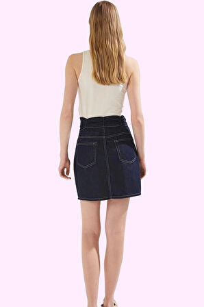 Kadın Pamuk Denim A line Mini Etek Yüksek Bel Büzgülü Günlük Stil Yaz Aylarının Vazgeçilmezi