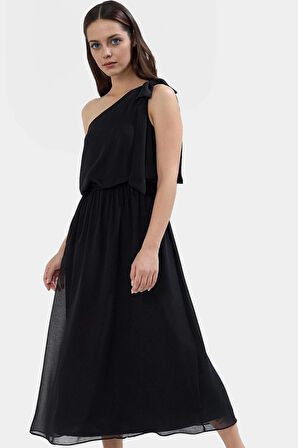 Dokuma Şifon Maxi Elbise Belden Açılan Etek Kolsuz Skater Kalıp Özel Tasarım