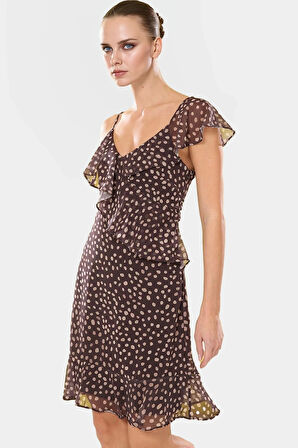 Şifon Dokuma Puantiyeli A Kesim Elbise Yaz için Mükemmel Premium Kalite Özel Tasarım