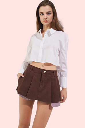 Kadın Kısa Boy Pileli Pamuklu Denim Şort Etek Yaz Kombinleri İçin Günlük Kullanım Hafta Sonu