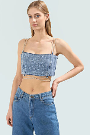 Fitted Denim Straplez Bluz %100 Pamuk Yazlık Tasarım Şık Görünüm Konforlu Kesim Özenle Seçilmiş