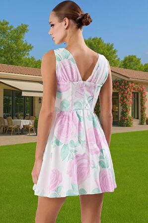 Kısa Astarlı V Yaka Elbise Yazlık Polyester Kaliteli İşçilik Mükemmel Uyum Seçkin Malzeme