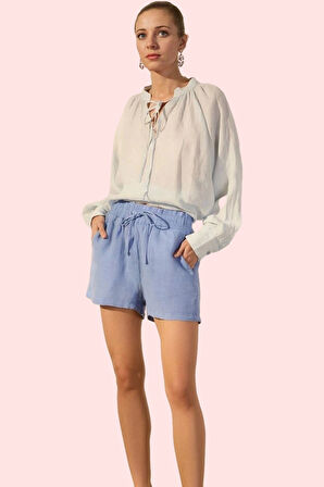 Kadın Keten Şort Düz Desen Yüksek Bel Rahat Kesim Günlük Hafta Sonu Yaz Aylarının Vazgeçilmezi