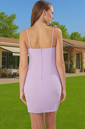 Vücuda Oturan Mini Abiye Elbise Kare Yaka Polyester Yazlık Gece Elbisesi Kaliteli İşçilik