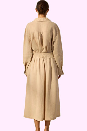 Kadın Düz Keten Midi Etek Dokuma Kumaş Rahat Yaz Kombinleri Günlük Kullanım Modern Tasarım