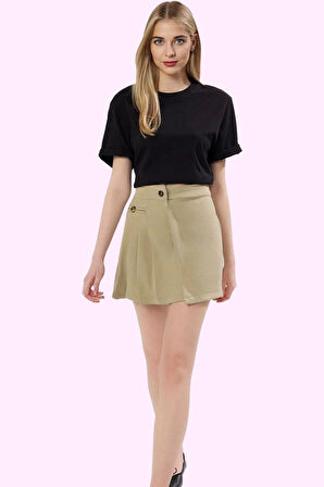 Kadın Kruvaze Mini Dokuma Etek Finike Casual Stil Rahat Kesim Günlük Kullanım Modern Tasarım