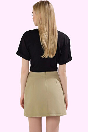 Kadın Kruvaze Mini Dokuma Etek Finike Casual Stil Rahat Kesim Günlük Kullanım Modern Tasarım