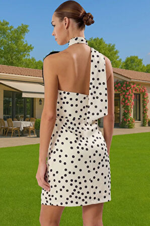 Yazlık Mini Elbise Saten Kumaş Puantiyeli Desenli Kolsuz Rahat Kullanım Mükemmel Uyum Premium Kalite