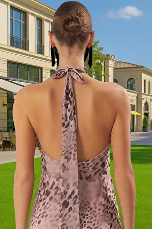 Şık Halter Yaka Şifon Midi Abiye Elbise Dokuma Kumaş Astarlı Rahat Ve Şık Kaliteli İşçilik