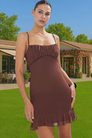 Kalp Yaka Volan Detaylı Mini Tül Elbise Rahat Ve Şık Şık Görünüm Rahat Ve Şık Rahat Kullanım