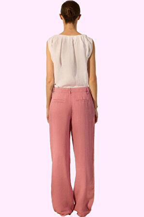 Kadın Keten Pantolon; Renk Yüksek Bel Wide Leg Dokuma Kumaş Günlük Stil Yaz Aylarının Vazgeçilmezi