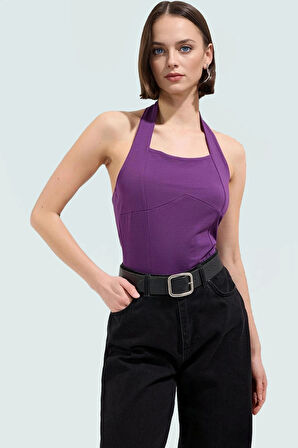 Yazlık Örme Bluz Boyundan Bağlamalı Crop Fitted Modern Stil Seçkin Malzeme Şık Görünüm