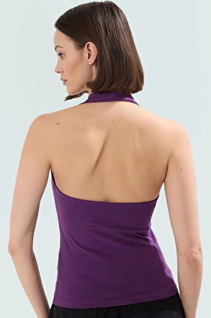 Yazlık Örme Bluz Boyundan Bağlamalı Crop Fitted Modern Stil Seçkin Malzeme Şık Görünüm