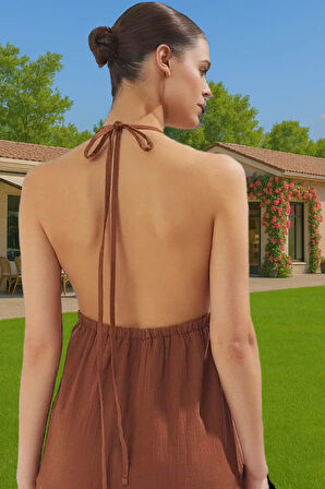 Feminen A Line Maxi Elbise Pamuk Viskoz Crinkle Dokuma Yazlık Özenle Seçilmiş Premium Kalite