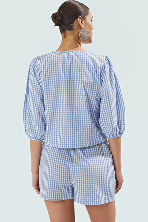 Feminen Ekose Plaj Takımı Kısa Bluz Şort Pamuk Polyester Karışım Mükemmel Uyum Uzun Ömürlü