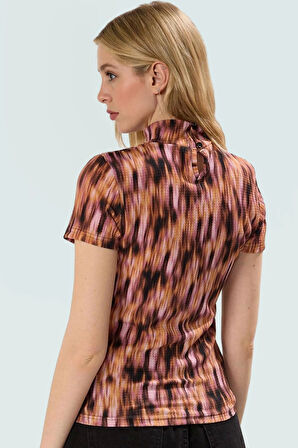 Polyester Bürümcük Dokuma Çok Bluz Dik Yaka Fitted Kalıp Kısa Kol Özenle Seçilmiş