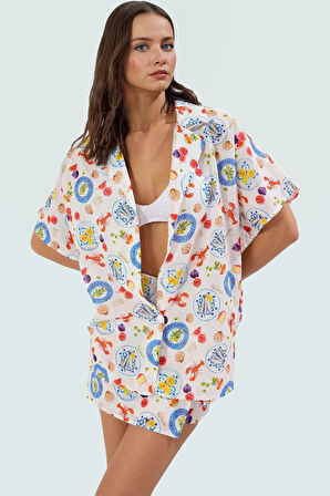 Yazlık Plaj Takımı Pamuklu Dokuma Gömlek Etek Şık ve Rahat Uzun Ömürlü