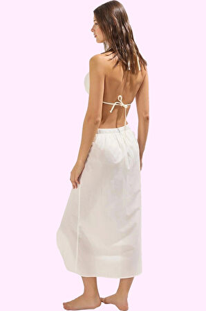 Kadın Yazlık Pamuk Midi Etek Nefes Alan Dokuma Kumaş Volan Detaylı Plaj Giysisi Günlük Kullanım