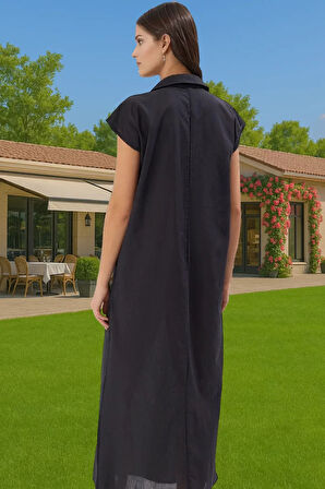 Yazlık Kadın Kısa Kollu Pamuk Midi Elbise Şık Plaj Modası Uzun Ömürlü Rahat Ve Şık Mükemmel Uyum