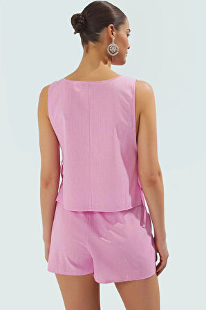 Şık Plaj Takımı Flamlı Pamuk Bluz Şort Yaz İçin Mükemmel Seçim Konforlu Kesim Rahat Ve