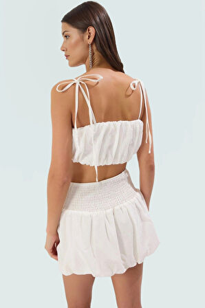 Pamuk Flamlı Dokuma Crop Bluz Etek Plaj Takımı Yazlık Günlük Kullanım İçin Modern Stil