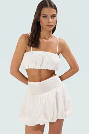 Pamuk Flamlı Dokuma Crop Bluz Etek Plaj Takımı Yazlık Günlük Kullanım İçin Modern Stil