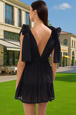 Bağlamalı V Yaka Çizgili Mini Pamuk Plaj Elbisesi Profesyonel Görünüm Premium Kalite Yüksek Kalite