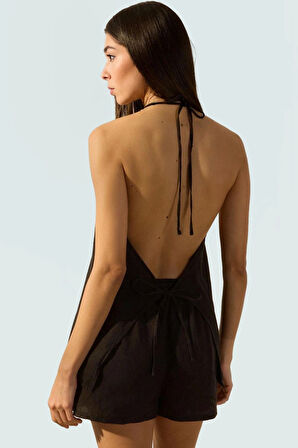 Şık Boyundan Bağlamalı Keten Crop Bluz Omzu Plaj Stili Yazlık Günlük Kullanım İçin