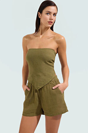 Yazlık Şık Keten Büstiyer Omzu Kolsuz %100 Özel Tasarım Premium Kalite