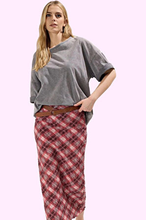 Kadın Astarlı Kalem Etek Yüksek Bel Maxi Boy Ekose Desen Yazlık Rahat Yaz Aylarının Vazgeçilmezi