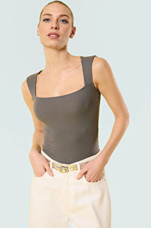 Nefes Alan Poliviskon Kaşkorse Crop Bluz Kare Yaka Fitted Yazlık Premium Kalite