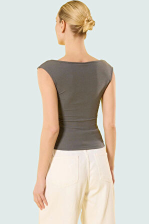 Nefes Alan Poliviskon Kaşkorse Crop Bluz Kare Yaka Fitted Yazlık Premium Kalite