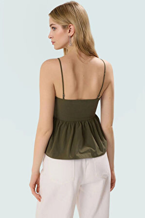 Rahat Kalıp Bluz %66 Polyester %34 Pamuk Kalp Yaka İnce Askılar Günlük Kullanım