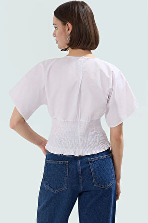 Kısa Kollu Bluz Terrycotton Kumaş Regular Kalıp Bisiklet Yaka Konforlu Kesim